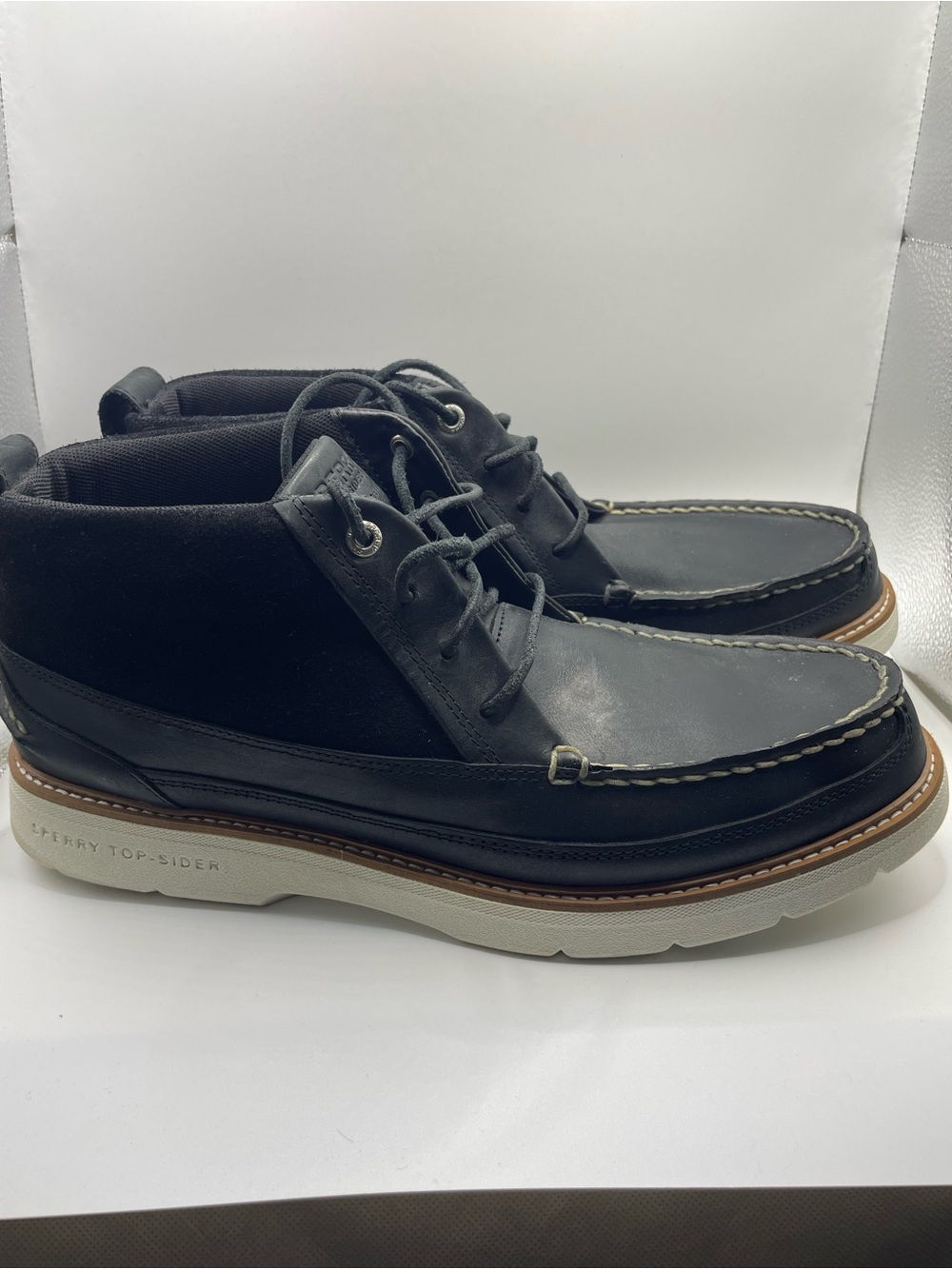 Sperry Men’s Black Leather and Suede Chukka Boat Shoes